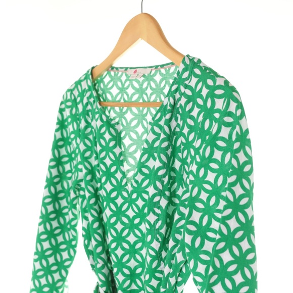 NWOT Boden Kelsey Linen Tunic Green Geometric 3/4 Sleeve Dress Womens 10P/14P MP - Picture 3 of 9